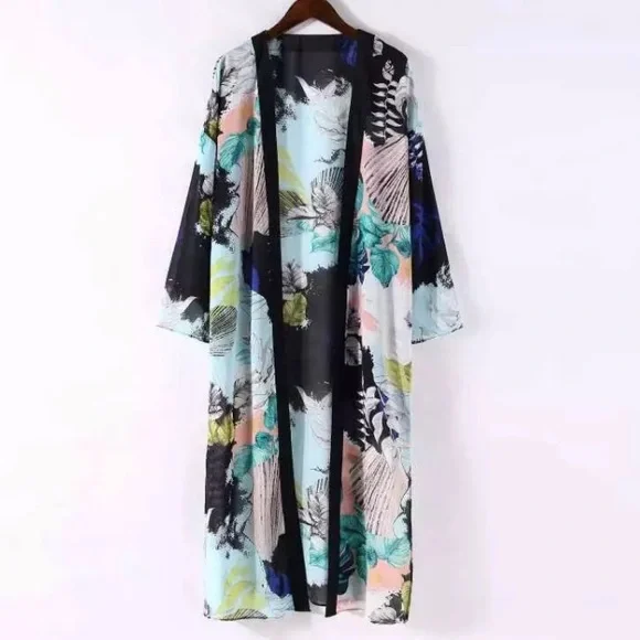 “The Mae” Boho Sheer Palm Print Kimono Cover Up Sz ‘XL’! - Picture 1 of 7